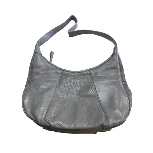 Avon Genuine Leather Hobo Shoulder Bag Medium Gray Pebbled Texture Zip Closure - Picture 1 of 5